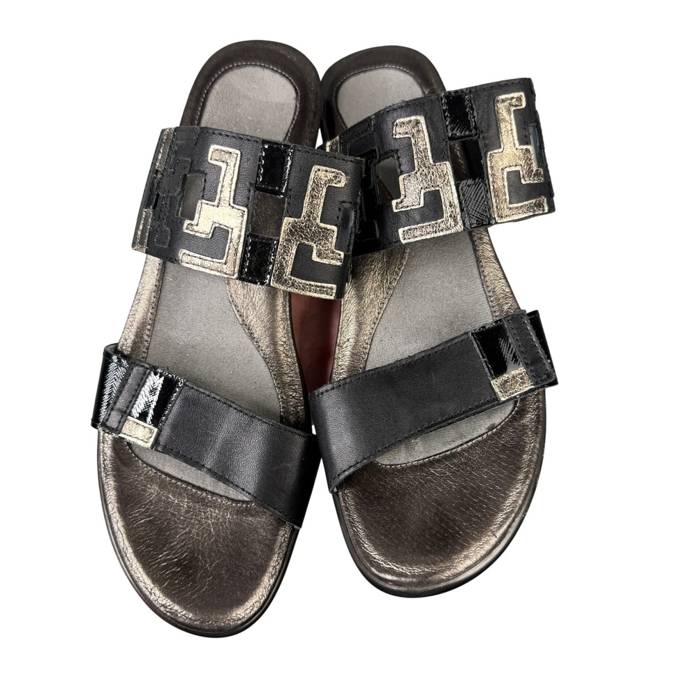 Naot Treasure Black Gold Metallic Leather Wedge Slide Sandals Women 40 US 9-9.5